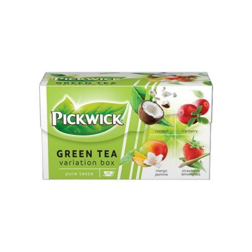 Zöld tea 20x1,5 g PICKWICK "Zöld tea Gyümölcsös Variációk" kókusz, vörösáfonya, eper-citromfű, mangó-jázmin